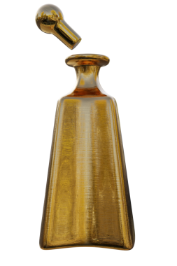Şeffaf arkaplanda izole edilmiş 3D altın şişe