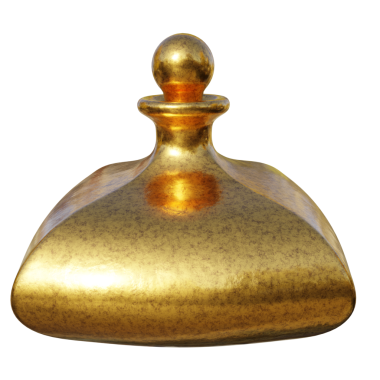 Şeffaf arkaplanda izole edilmiş 3D altın şişe