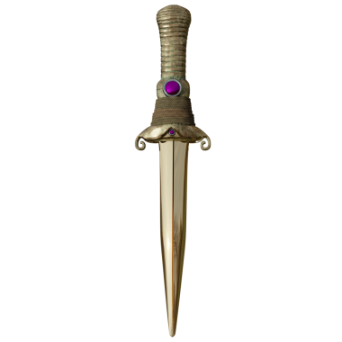 Şeffaf arkaplanda izole edilmiş 3D altın hançer