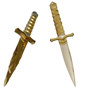 Şeffaf arkaplanda izole edilmiş 3D altın hançer