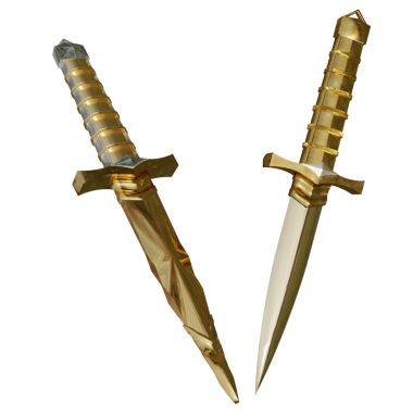 Şeffaf arkaplanda izole edilmiş 3D altın hançer