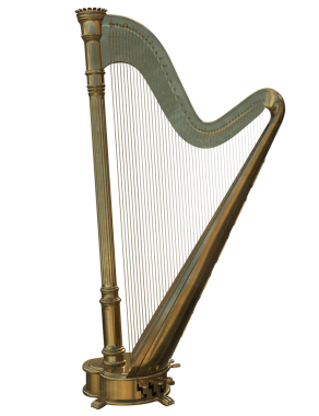 3D oluşturulmuş altın arp şeffaf arkaplanda izole edildi