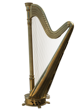 3D oluşturulmuş altın arp şeffaf arkaplanda izole edildi