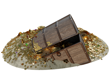 Şeffaf arka planda izole edilmiş eski ahşap bir sandığı olan 3 boyutlu bir hazine.