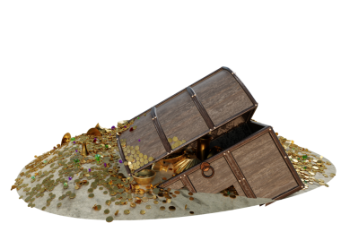 Şeffaf arka planda izole edilmiş eski ahşap bir sandığı olan 3 boyutlu bir hazine.