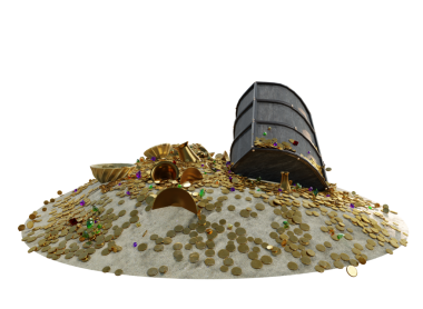 Şeffaf arka planda izole edilmiş eski ahşap bir sandığı olan 3 boyutlu bir hazine.