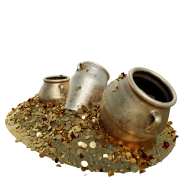 Şeffaf arkaplanda izole edilmiş 3 boyutlu altın kaplama hazine.