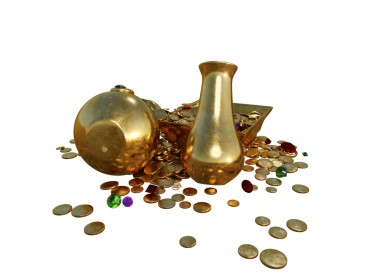 Şeffaf arkaplanda izole edilmiş 3D hazine yığını