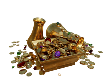 Şeffaf arkaplanda izole edilmiş 3D hazine yığını