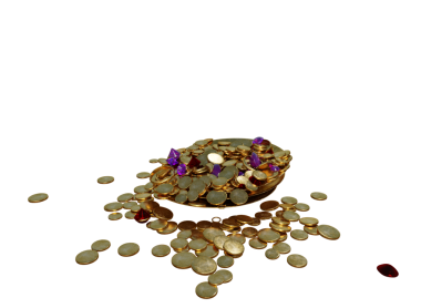 Şeffaf arkaplanda izole edilmiş 3D hazine yığını