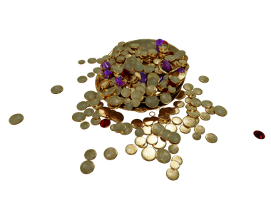 Şeffaf arkaplanda izole edilmiş 3D hazine yığını