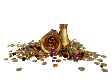 Şeffaf arkaplanda izole edilmiş 3D hazine yığını