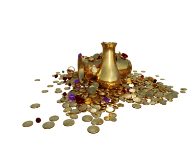 Şeffaf arkaplanda izole edilmiş 3D hazine yığını