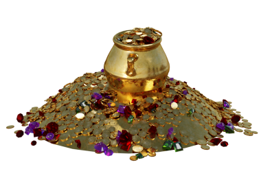 Şeffaf arkaplanda izole edilmiş 3D hazine yığını