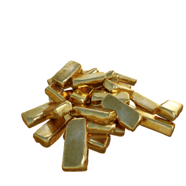 Şeffaf arkaplanda izole edilmiş 3D işlenmiş altın çubukları