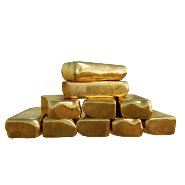 Şeffaf arkaplanda izole edilmiş 3D işlenmiş altın çubukları