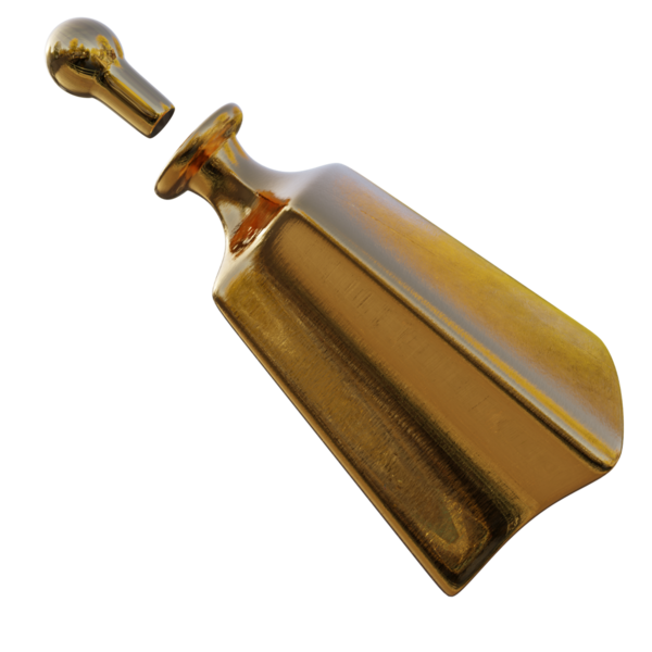 Şeffaf arkaplanda izole edilmiş 3D altın şişe