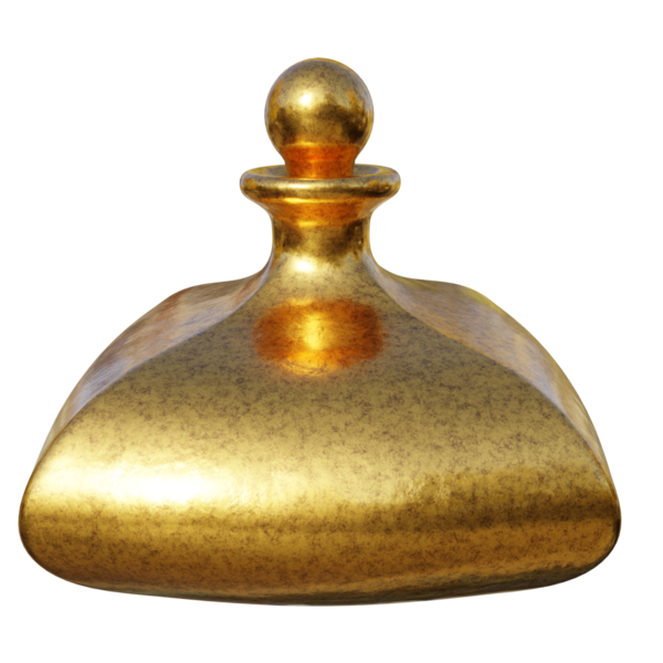 Şeffaf arkaplanda izole edilmiş 3D altın şişe