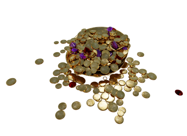 Şeffaf arkaplanda izole edilmiş 3D hazine yığını