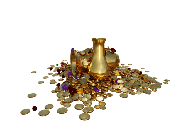 Şeffaf arkaplanda izole edilmiş 3D hazine yığını