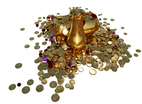 Şeffaf arkaplanda izole edilmiş 3D hazine yığını