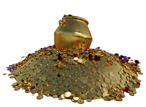 Şeffaf arkaplanda izole edilmiş 3D hazine yığını