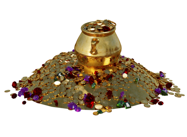 Şeffaf arkaplanda izole edilmiş 3D hazine yığını