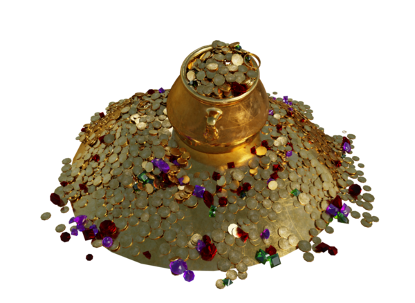 Şeffaf arkaplanda izole edilmiş 3D hazine yığını