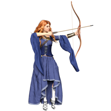 3 boyutlu, şeffaf arkaplanda mavi ortaçağ elbisesi olan bir kadın fantezi karakteri.