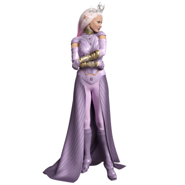 3D, şeffaf arka planda izole edilmiş pembe elbiseli bir elf kraliçesi olarak kadın fantezi karakteri.