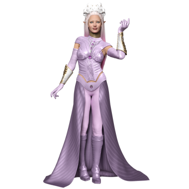 3D, şeffaf arka planda izole edilmiş pembe elbiseli bir elf kraliçesi olarak kadın fantezi karakteri.