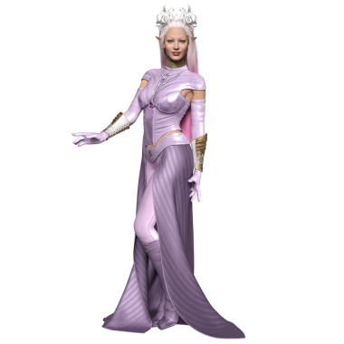 3D, şeffaf arka planda izole edilmiş pembe elbiseli bir elf kraliçesi olarak kadın fantezi karakteri.