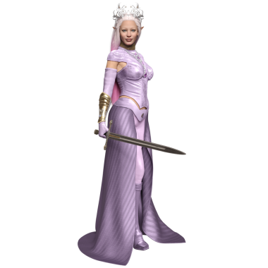 3D, şeffaf arka planda izole edilmiş pembe elbiseli bir elf kraliçesi olarak kadın fantezi karakteri.