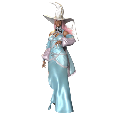 3D, saydam arka planda izole edilmiş parlak bir cadı olarak fantezi kadın karakter