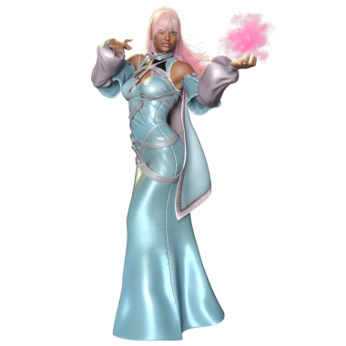 3D, saydam arka planda izole edilmiş parlak bir cadı olarak fantezi kadın karakter