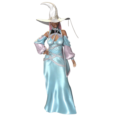 3D, saydam arka planda izole edilmiş parlak bir cadı olarak fantezi kadın karakter