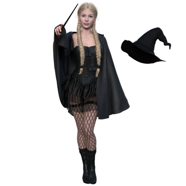 Şeffaf arka planda izole edilmiş bir değneği olan 3 boyutlu bir kadın fantezi cadısı.