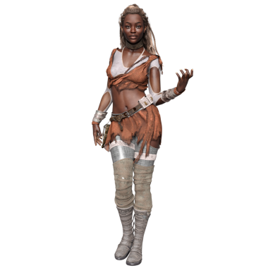 3D 'ye dönüştürülmüş fantezi bilim kurgu çöl savaşçısı kadın savaşçı şeffaf arka planda izole edildi