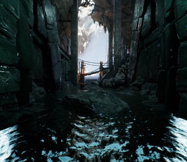 3 boyutlu fantezi yeraltı su mağarası  