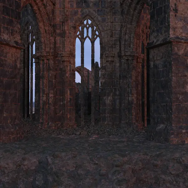 3D, çıplak bir arazide bir şatodan hayali gotik kalıntılar yarattı. 