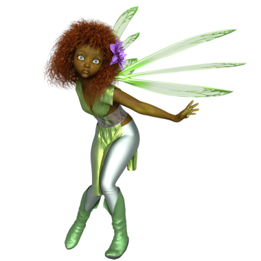 3 boyutlu, şeffaf arkaplanda izole edilmiş sevimli küçük peri.