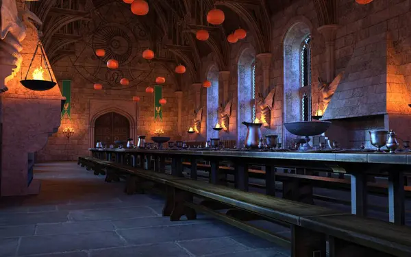 Yüzen balkabaklarıyla 3 boyutlu hayali büyülü şato salonu 