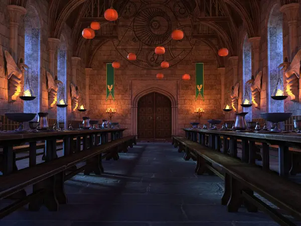 Yüzen balkabaklarıyla 3 boyutlu hayali büyülü şato salonu 