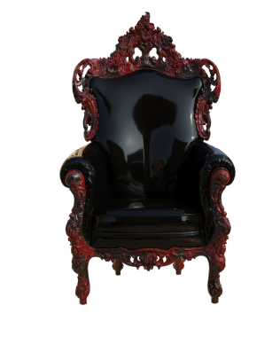 3D barok tahtı şeffaf arka planda izole edilmiş.