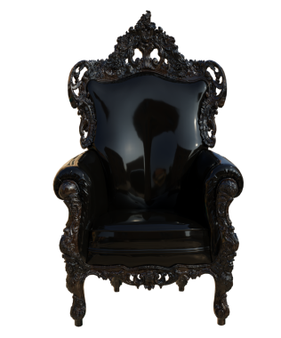 3D barok tahtı şeffaf arka planda izole edilmiş.