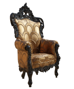 3D barok tahtı şeffaf arka planda izole edilmiş.