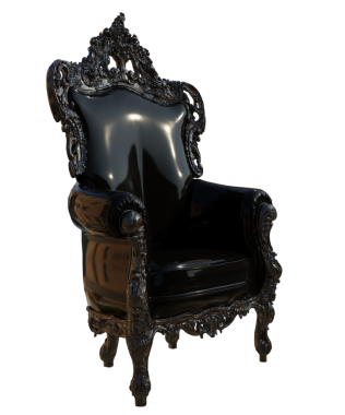 3D barok tahtı şeffaf arka planda izole edilmiş.