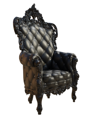 3D barok tahtı şeffaf arka planda izole edilmiş.