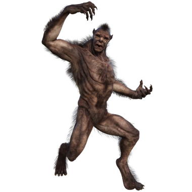 Şeffaf arkaplanda 3 boyutlu kahverengi kurt adam izole edilmiş.