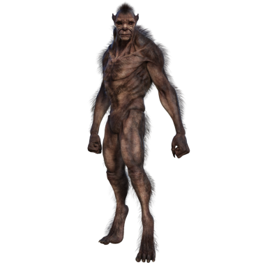 Şeffaf arkaplanda 3 boyutlu kahverengi kurt adam izole edilmiş.